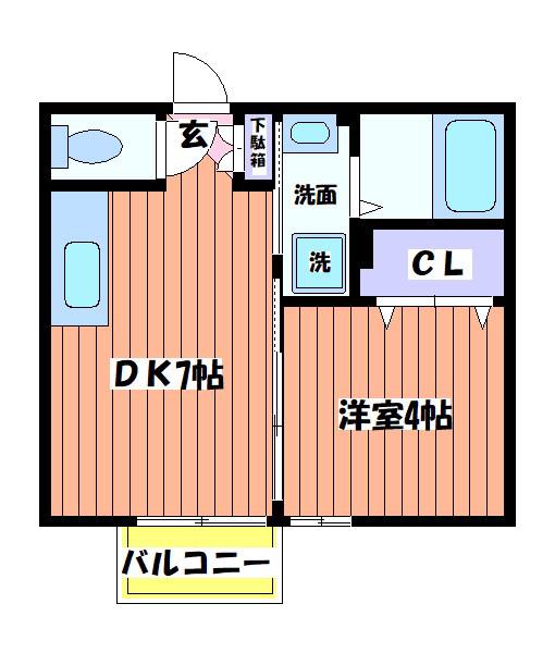 ニューローズガーデン(1DK/2階)の間取り写真