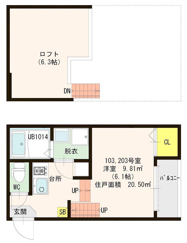 ボヌール井尻(1K/1階)の間取り写真