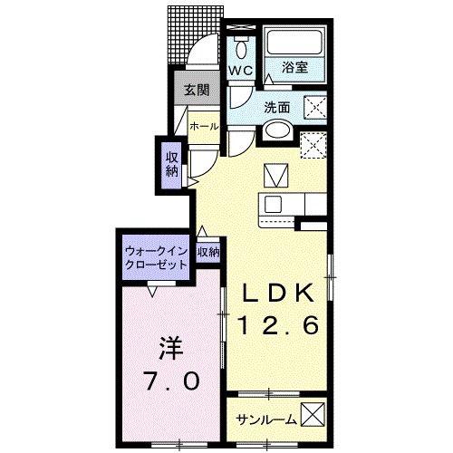 クラール綾川C(1LDK/1階)の間取り写真