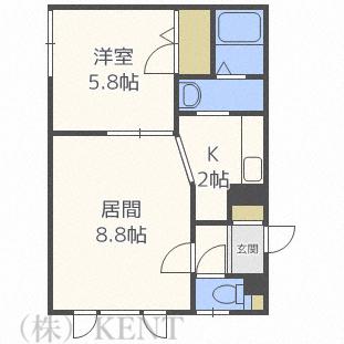 ルミエール西町(1LDK/2階)の間取り写真