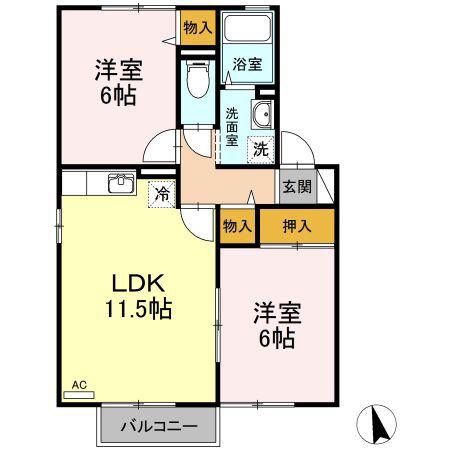 グランシャリオAB(2LDK/1階)の間取り写真