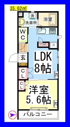 AF サンシティ中央林間(1K/1階)の間取り写真