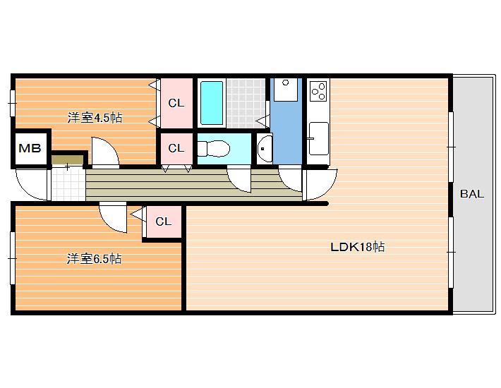 ハイグレード高井田(2LDK/5階)の間取り写真