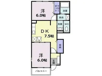 プレーリーベルII(2DK/1階)の間取り写真