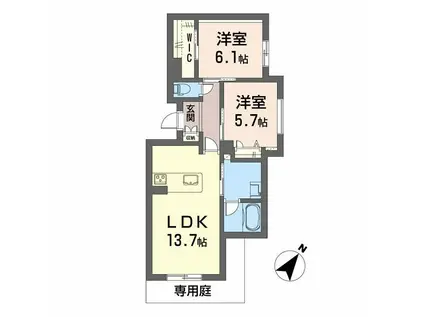イルマーレ大野城(2LDK/1階)の間取り写真