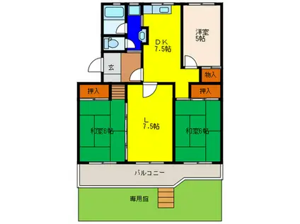 有楽・箕面ハイツ2号棟(3LDK/1階)の間取り写真