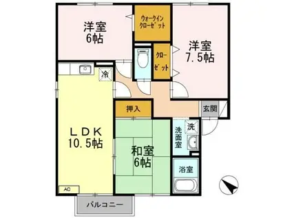 エスポワール大川田II・III III(3LDK/2階)の間取り写真