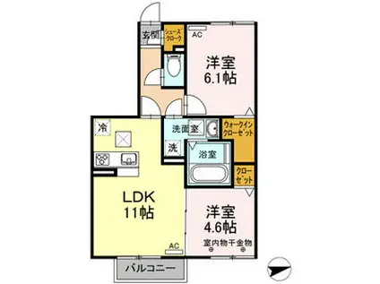 D‐ROOM江戸橋(2LDK/1階)の間取り写真