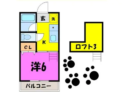 スカイウィング大里A・B(1K/3階)の間取り写真