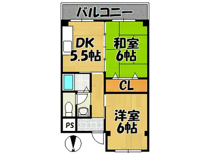 OKハイツ7号館(2DK/3階)の間取り写真