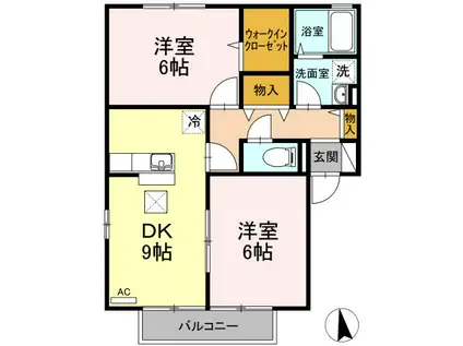 ラ・ヴェール B棟(2DK/1階)の間取り写真