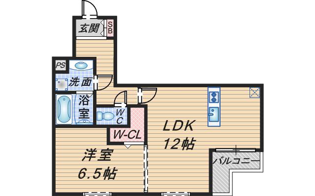 大阪モノレール本線 柴原阪大前駅 徒歩10分 3階建 築13年(1LDK/1階)の間取り写真