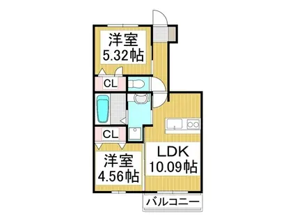 グランコート(2LDK/1階)の間取り写真
