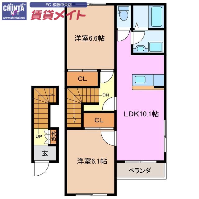 エクシードII(2LDK/2階)の間取り写真