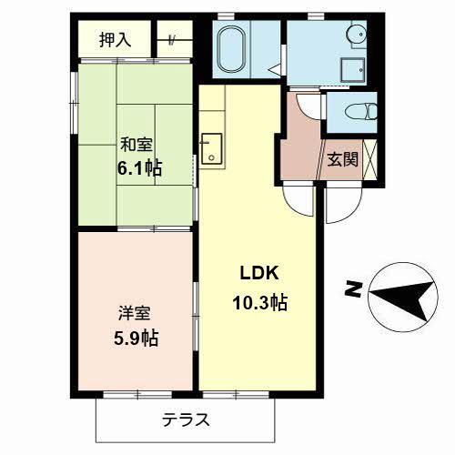 DAIKENN浜寺南町C棟(2LDK/2階)の間取り写真