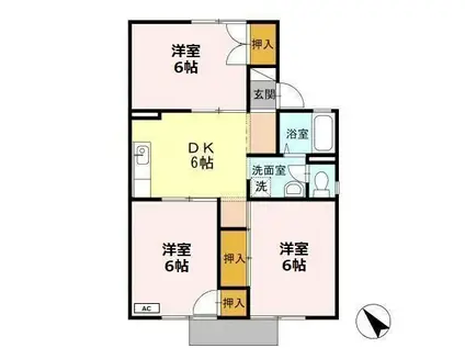 シャトレー成仁(3DK/1階)の間取り写真