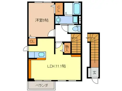 マリーナ・ヴィラ II(1LDK/2階)の間取り写真