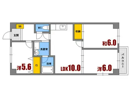 ミヤタビルディング(3LDK/4階)の間取り写真