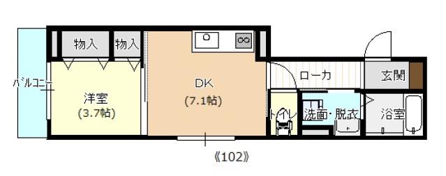 LCREW舟入(1DK/1階)の間取り写真