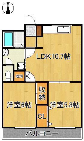 グローハイツ I(2LDK/1階)の間取り写真