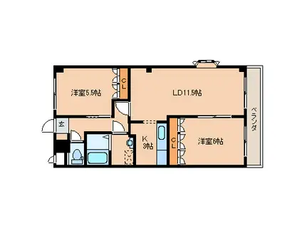 CHERRY HOUSE(2LDK/2階)の間取り写真