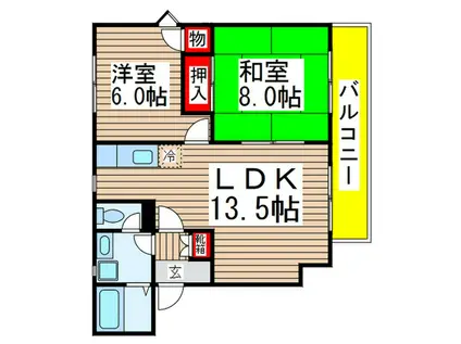 ヴェルドミール夏見A棟(2LDK/1階)の間取り写真
