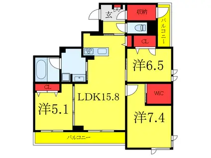 ラヴィータ フェリーチェ(3LDK/2階)の間取り写真