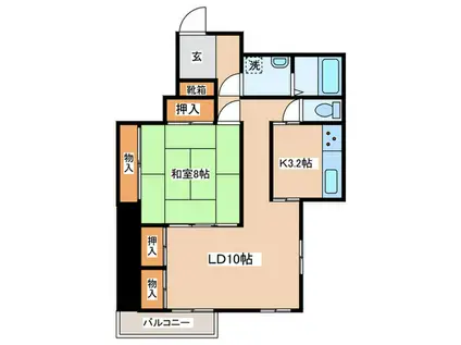 グリーンハイム(1LDK/2階)の間取り写真