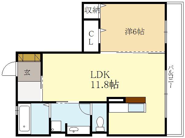 エーデルハイム東香園(1LDK/3階)の間取り写真