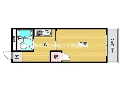 ロータリーハイツ花園(1K/4階)の間取り写真