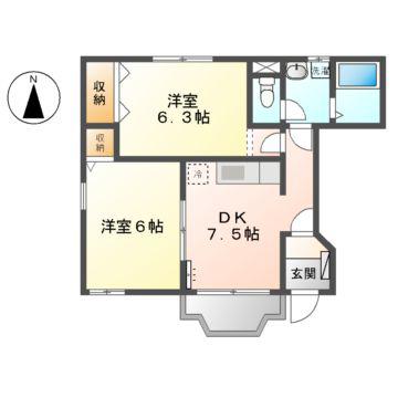 セレノ・スプリングA(2DK/1階)の間取り写真