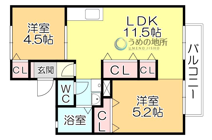 コーポ橋口 東(2LDK/1階)の間取り写真