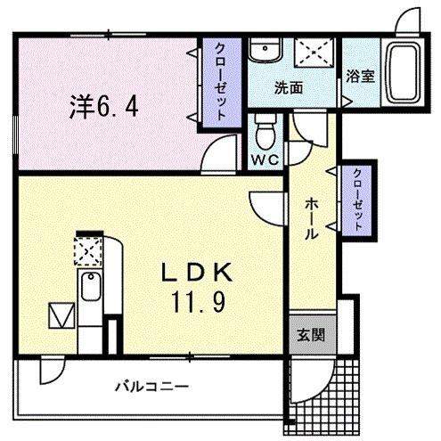 グロリオーサ I(1LDK/1階)の間取り写真