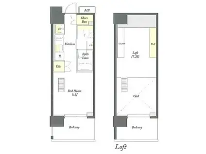 プライムメゾン早稲田通(ワンルーム/9階)の間取り写真