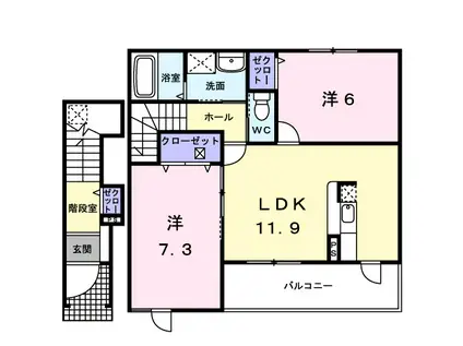 サンモールK(2LDK/2階)の間取り写真