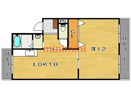 ユーコート(1LDK/2階)の間取り写真