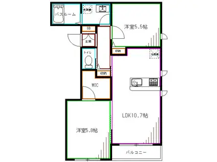 AULA今川(2LDK/2階)の間取り写真