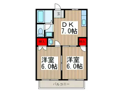 レジデンス北浦和(2DK/2階)の間取り写真