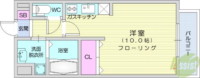 レーベンス柏木(ワンルーム/1階)の間取り写真