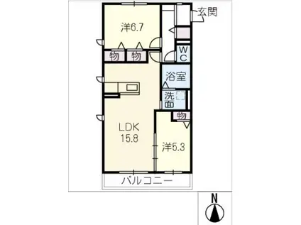 パークサイド相生B(2LDK/1階)の間取り写真