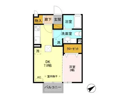 D-ROOM AMM プランドール103(1DK/1階)の間取り写真