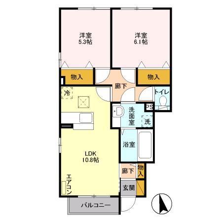 ポラリス I(2LDK/1階)の間取り写真