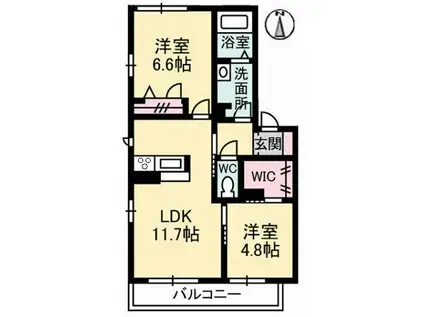 ソレアード II A(2LDK/2階)の間取り写真
