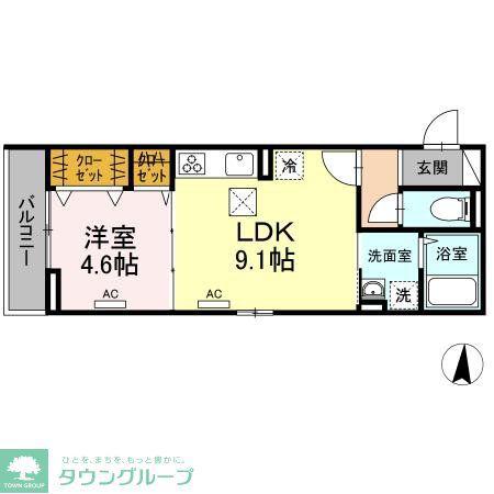 フロース江川(1LDK/1階)の間取り写真