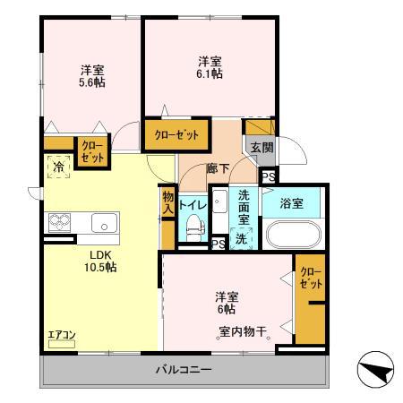 メルヴェイユおおたかの森Ⅱ(3LDK/2階)の間取り写真