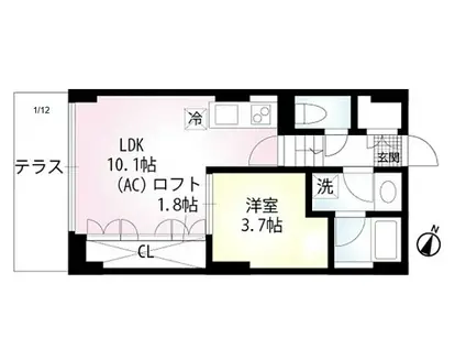 セリシエール神楽坂南町(1K/1階)の間取り写真