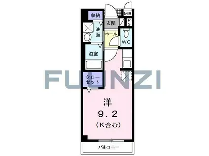 ブルームスハウス(ワンルーム/2階)の間取り写真