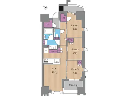 ザ・マジェスティコート目黒(3LDK/4階)の間取り写真