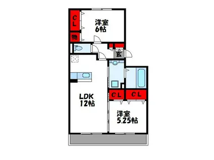リベルテ空港東(2LDK/3階)の間取り写真