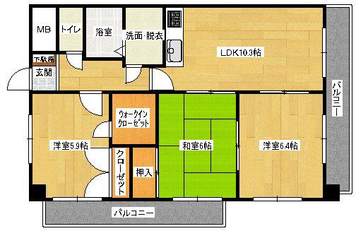 レジデンス古市橋(3LDK/7階)の間取り写真